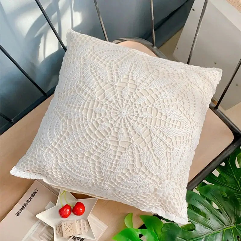 Boho off-white crochet cushion cover living room woven pillow case