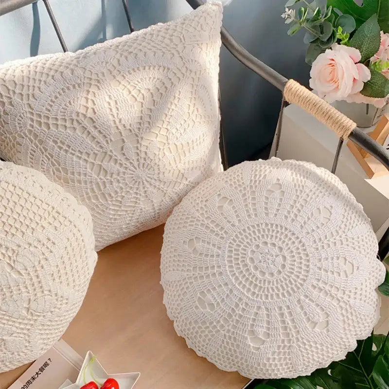 Boho off-white crochet cushion cover living room woven pillow case