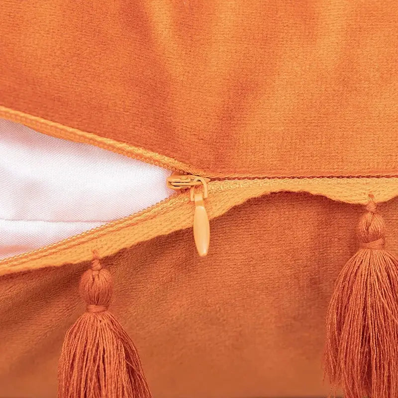 Boho orange velvet tassel fringe pillow covers living room decor