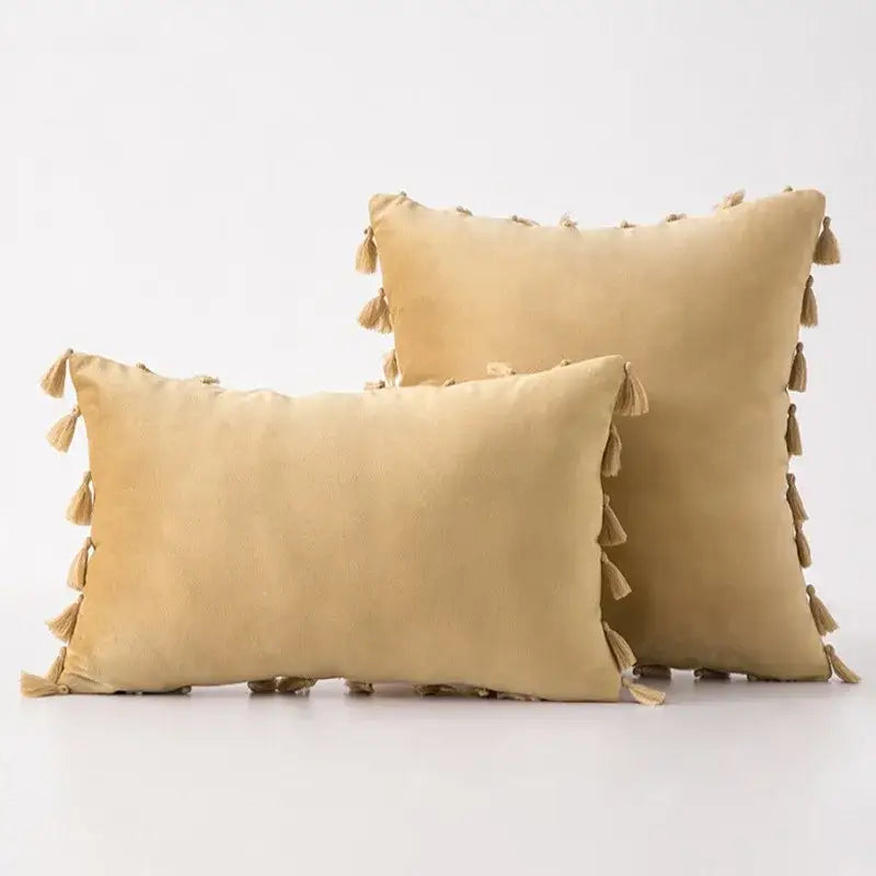 Boho orange velvet tassel fringe pillow covers living room decor