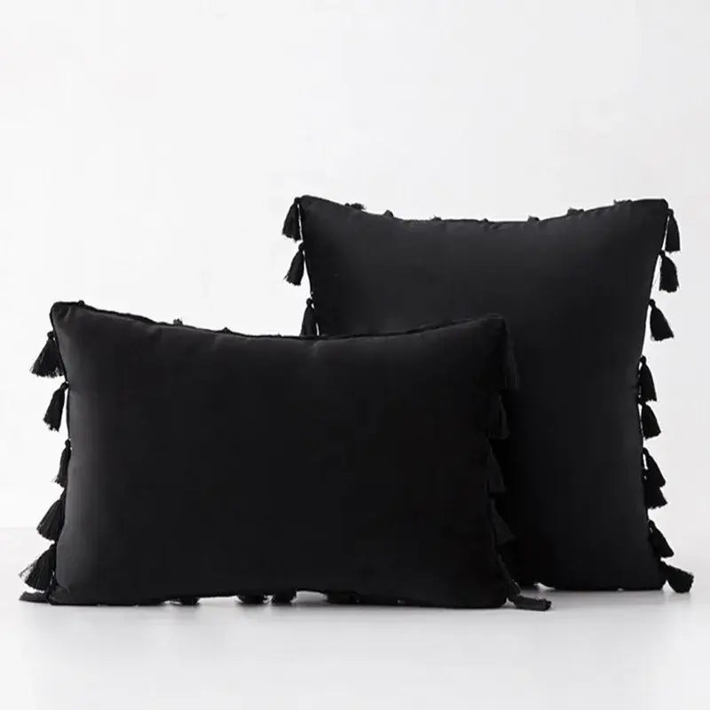 Boho orange velvet tassel fringe pillow covers living room decor