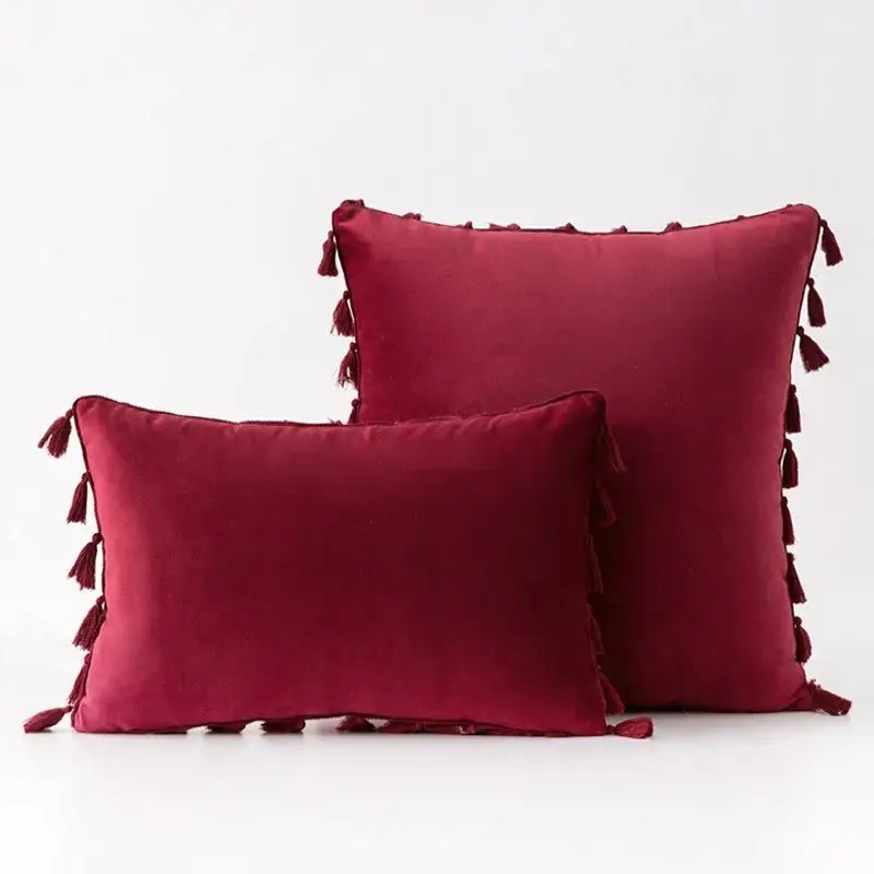 Boho orange velvet tassel fringe pillow covers living room decor