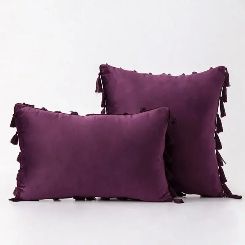 Boho orange velvet tassel fringe pillow covers living room decor