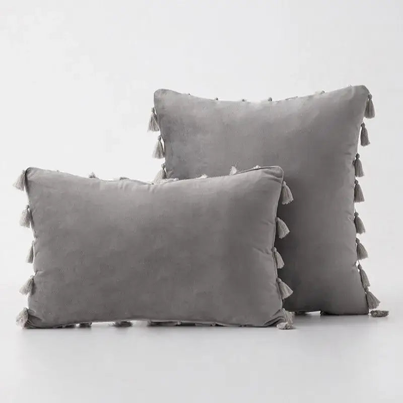 Boho orange velvet tassel fringe pillow covers living room decor