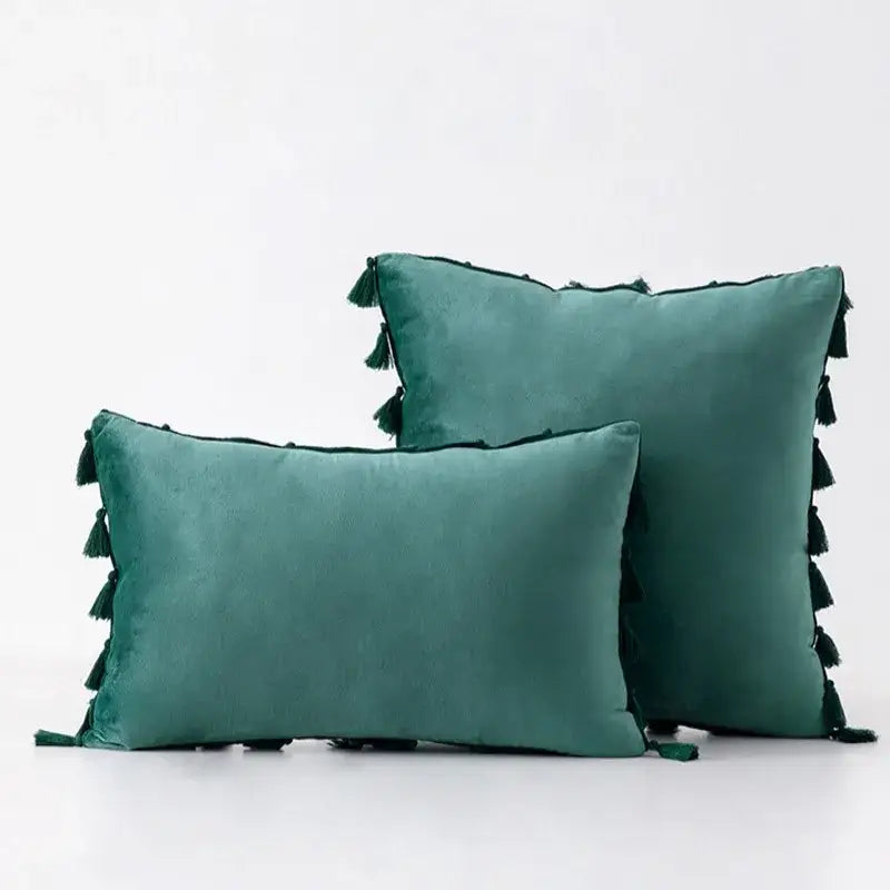 Boho orange velvet tassel fringe pillow covers living room decor