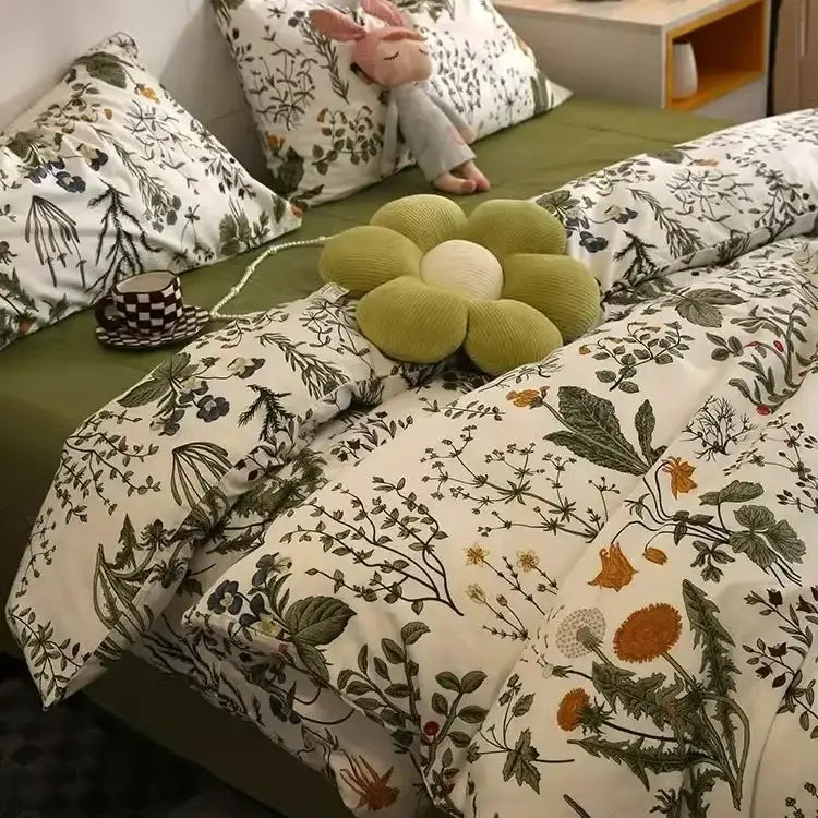 Boho pattern printed cream floral bedding set bedroom duvet cover