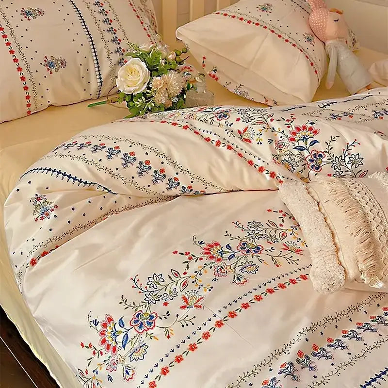 Boho pattern printed cream floral bedding set bedroom duvet cover
