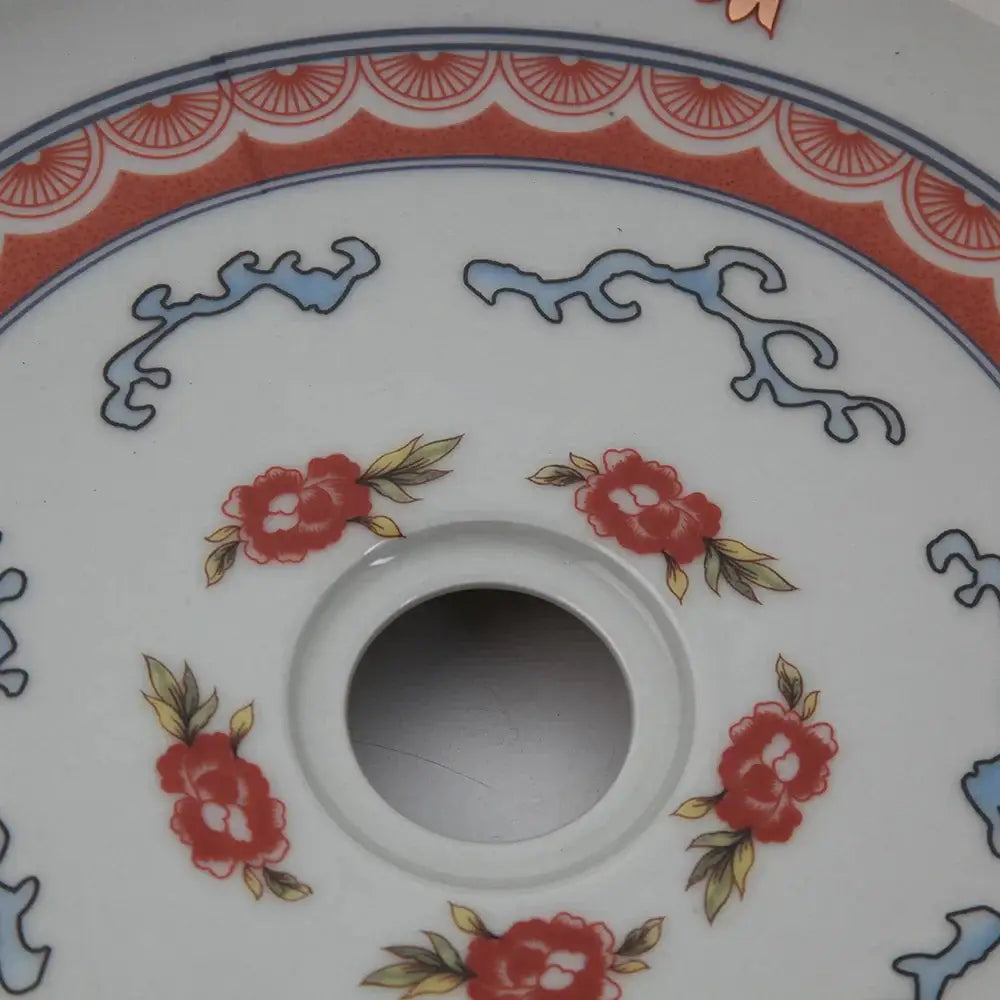 Boho retro ceramic bathroom sink with red & green floral pattern