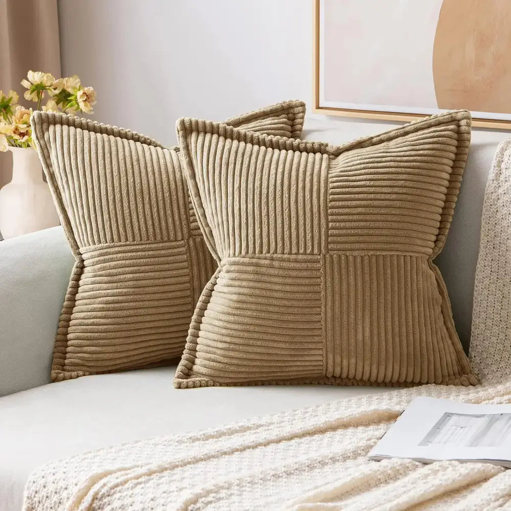 Boho striped pillow covers cream quilted living room decor