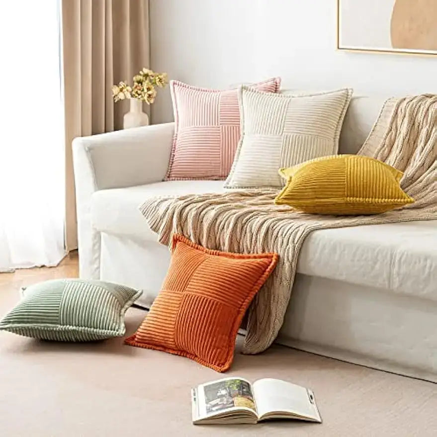 Boho striped pillow covers cream quilted living room decor