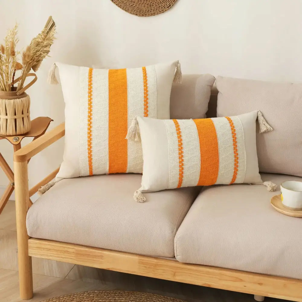 Boho tassel cushion cover beige & gray living room woven pillowcase