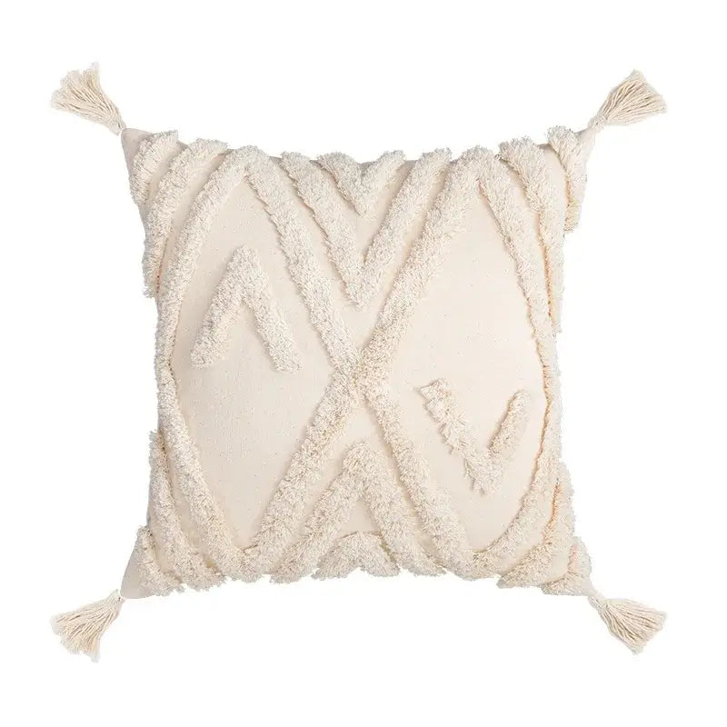 Boho tufted embroidered cushion cover grey & beige living room pillow