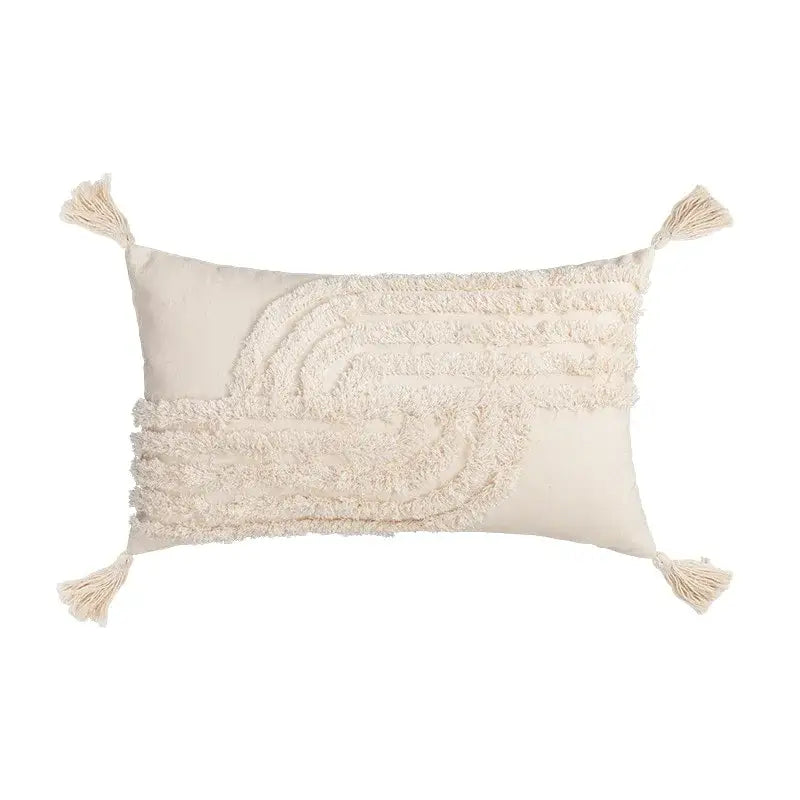 Boho tufted embroidered cushion cover grey & beige living room pillow