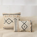 Boho tufted fringed black & white pillowcase living room decor