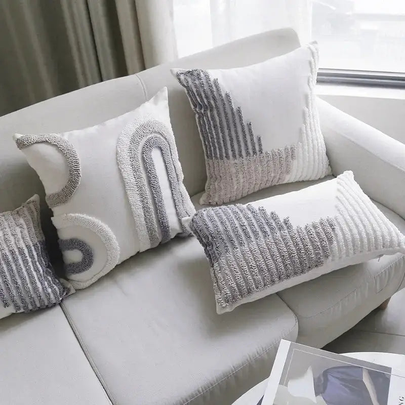 Boho white & gray tufted cushion cover living room throw pillow