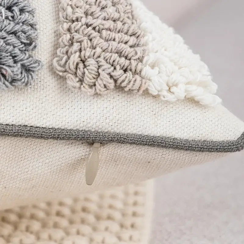 Boho white & gray tufted cushion cover living room throw pillow