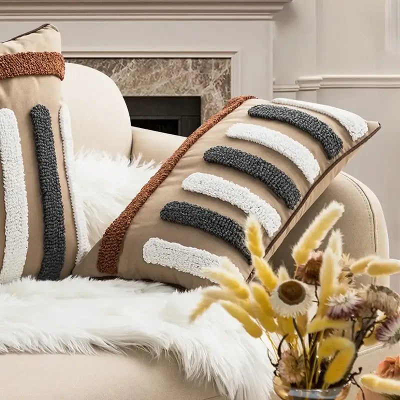 Boho white & gray tufted cushion cover living room throw pillow