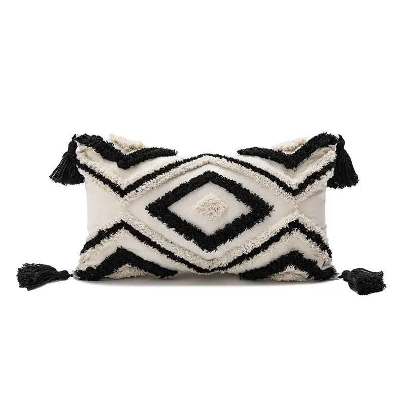 Boho white & gray tufted cushion cover living room throw pillow