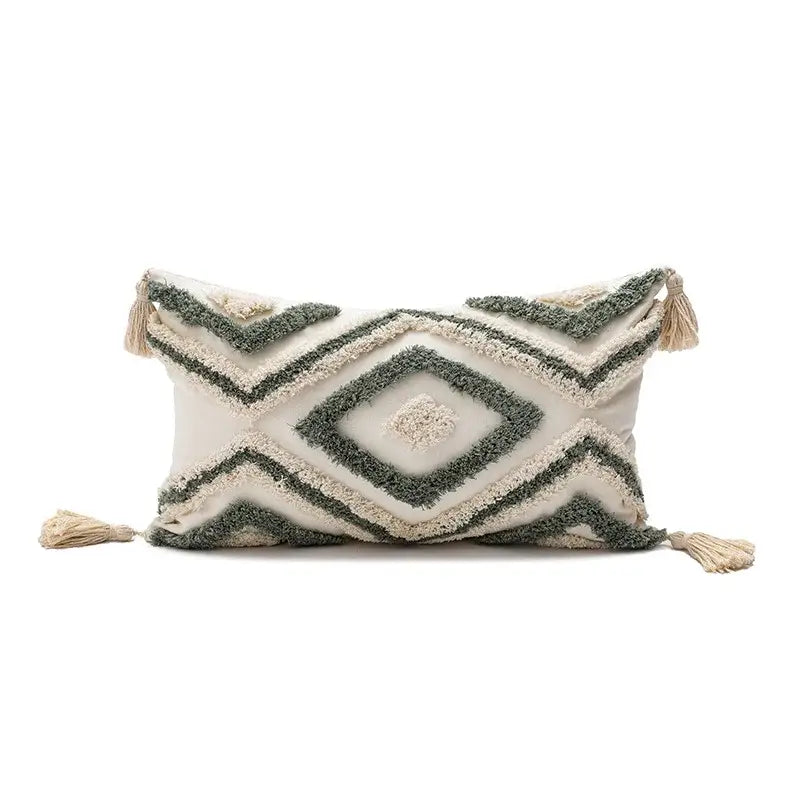 Boho white & gray tufted cushion cover living room throw pillow