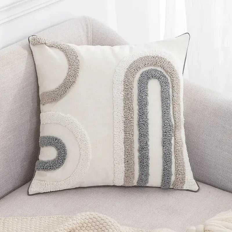 Boho white & gray tufted cushion cover living room throw pillow