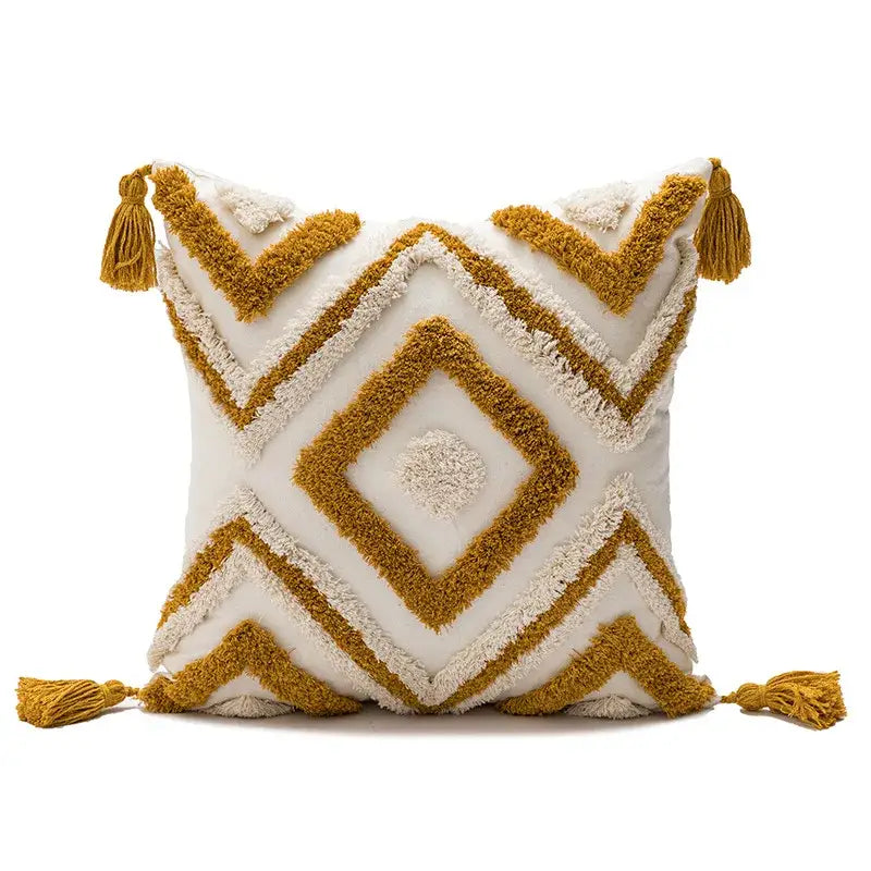Boho white & gray tufted cushion cover living room throw pillow