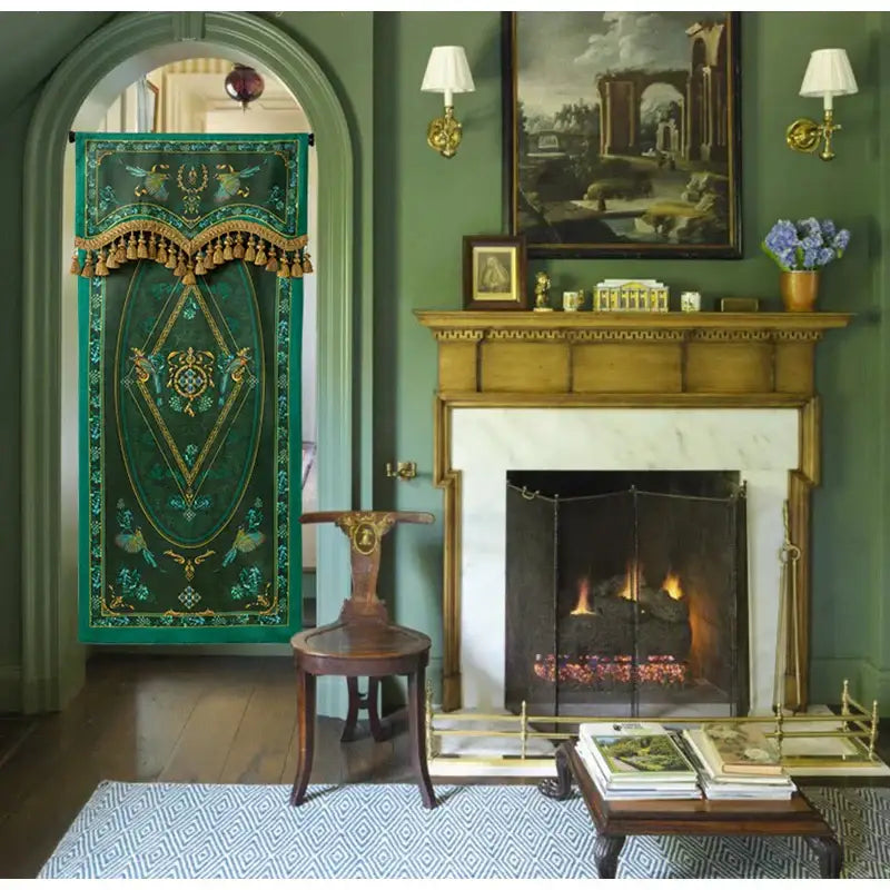 Botanic garden velvet blackout curtains emerald & gold bedroom valance