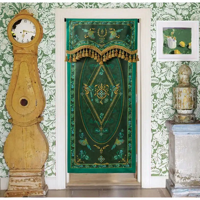 Botanic garden velvet blackout curtains emerald & gold bedroom valance