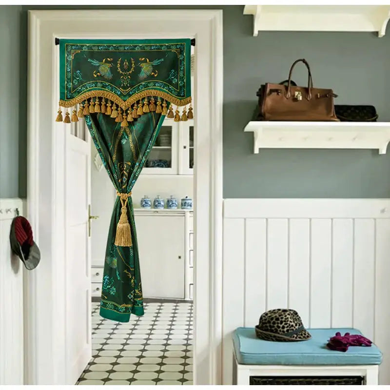 Botanic garden velvet blackout curtains emerald & gold bedroom valance