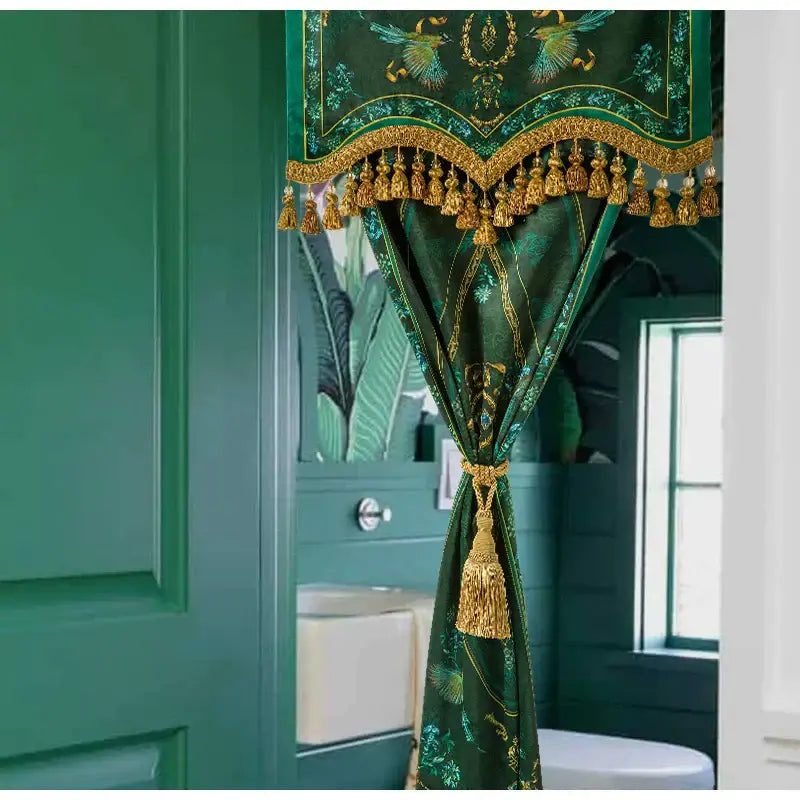 Botanic garden velvet blackout curtains emerald & gold bedroom valance