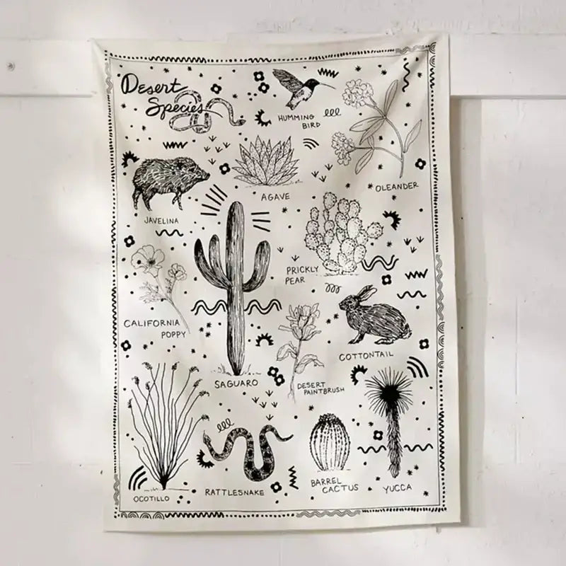 Botanical floral desert species wall hanging beige living room decor