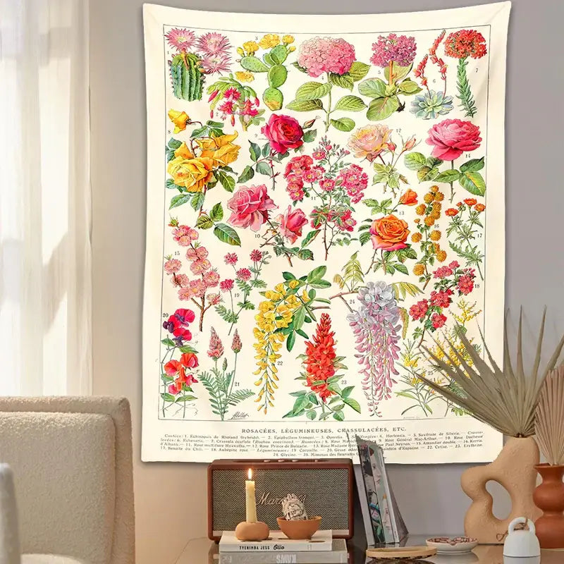 Botanical floral tapestry wall hanging – bedroom flower decor