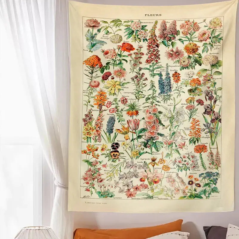 Botanical floral tapestry wall hanging – bedroom flower decor
