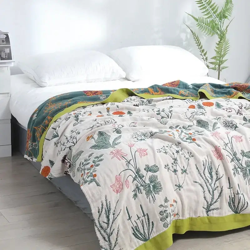 Botanical off-white decorbites cotton leisure blanket bedroom bedspread