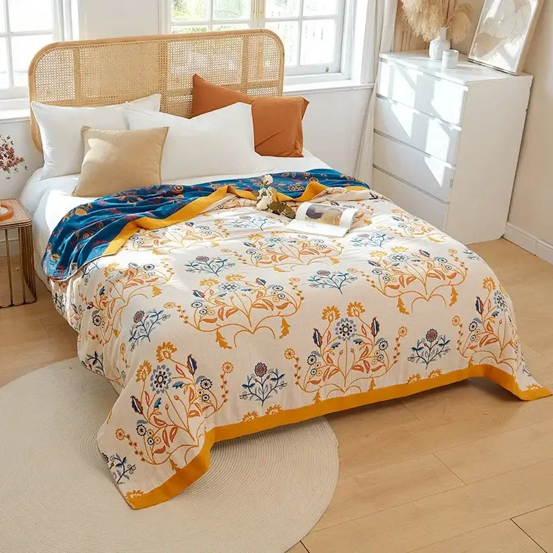Botanical off-white decorbites cotton leisure blanket bedroom bedspread