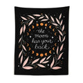 Botanical olive leaf moon phase black tapestry bedroom wall decor