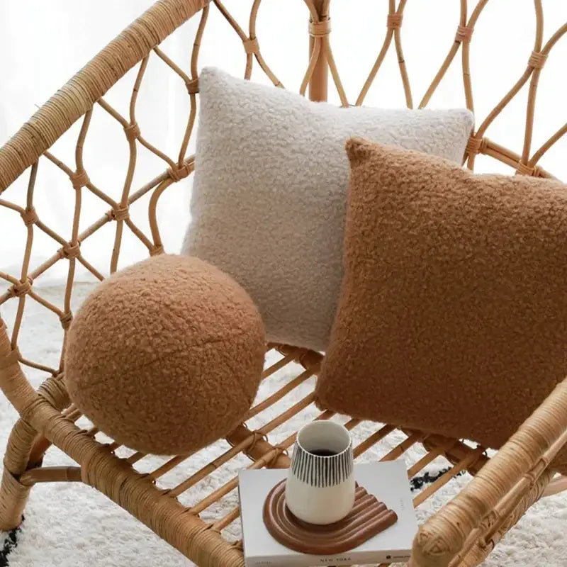 Boucle teddy rust slate and cream throw pillows living room set