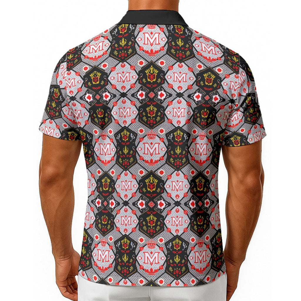 Munsieur All-Over Print Button Up Tee with Bold Pattern