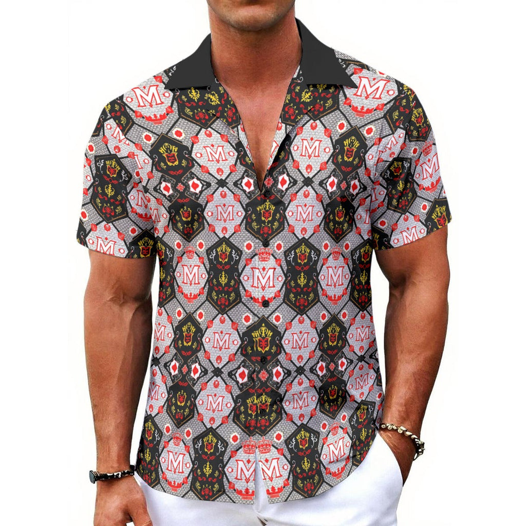 Munsieur All-Over Print Button Up Tee with Bold Pattern