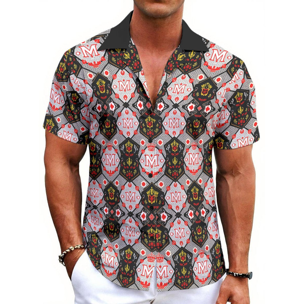 Munsieur All-Over Print Button Up Tee with Bold Pattern