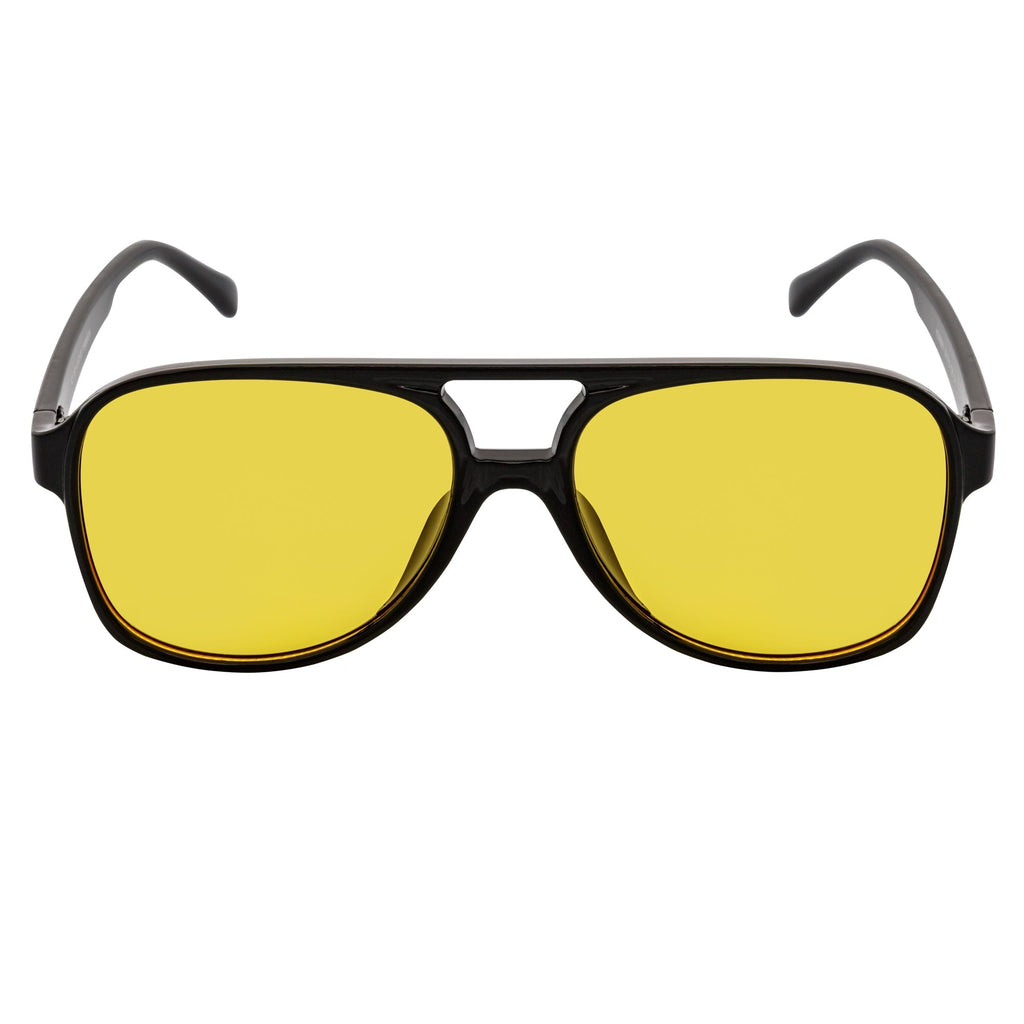 BRASCO - Classic Plastic Teardrop Aviator Black Sunglasses Yellow Tint Lens