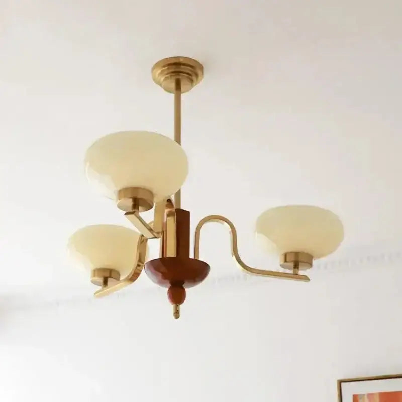 Brass and cream glass pendant chandelier for dining room