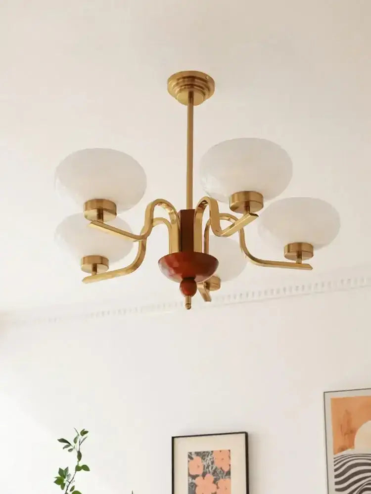 Brass and cream glass pendant chandelier for dining room