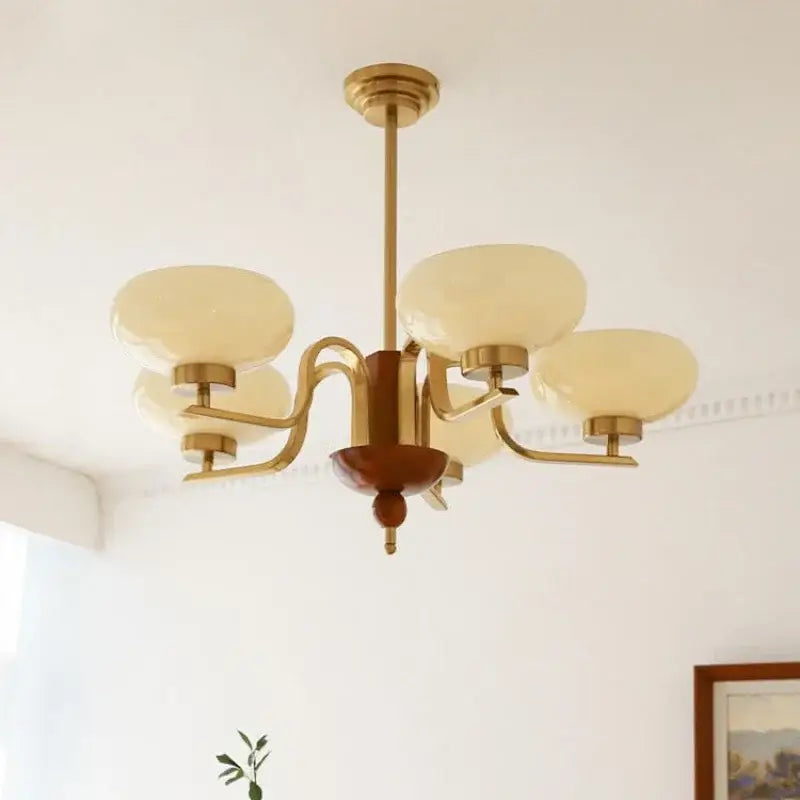 Brass and cream glass pendant chandelier for dining room