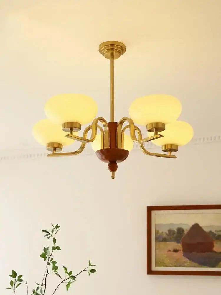 Brass and cream glass pendant chandelier for dining room