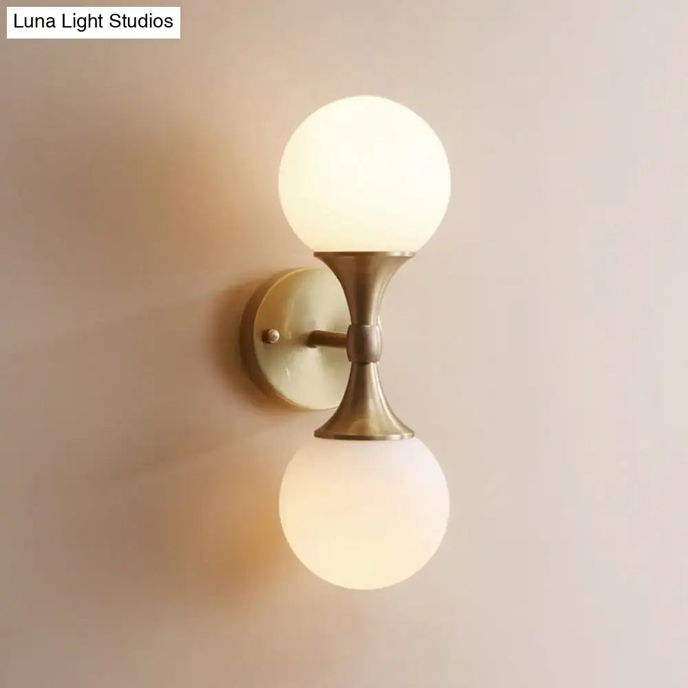 Brass and ivory glass ball wall lamp for bedroom 2 head sconce