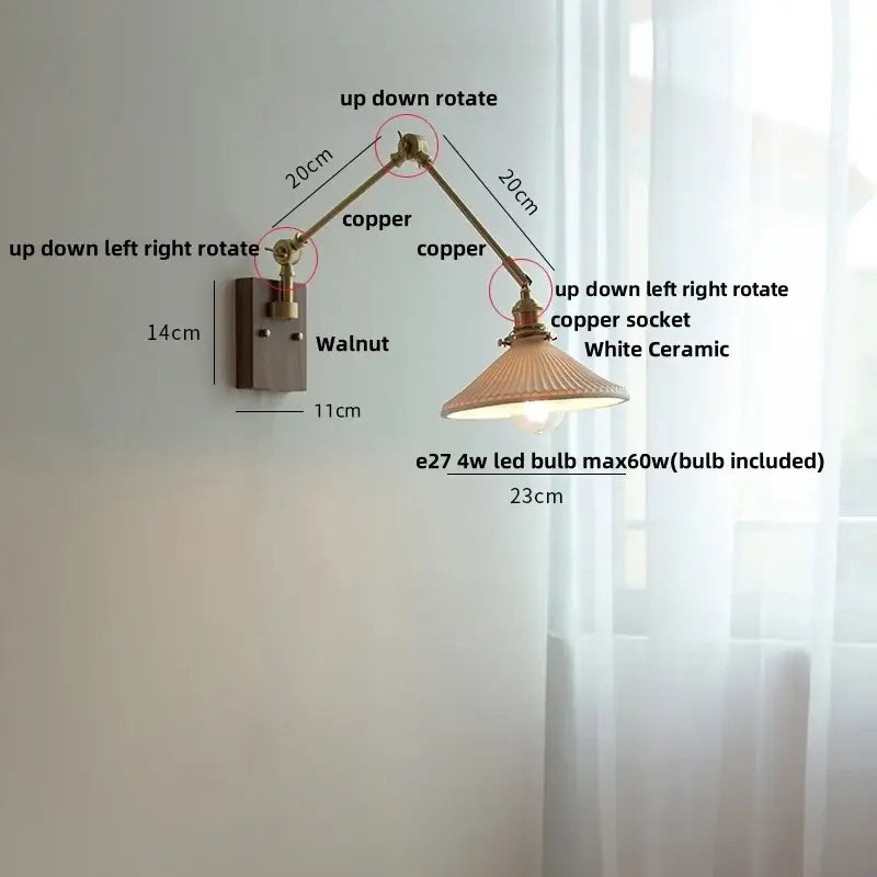 Brass and ribbed glass ceramic led wall light – bedroom sconce