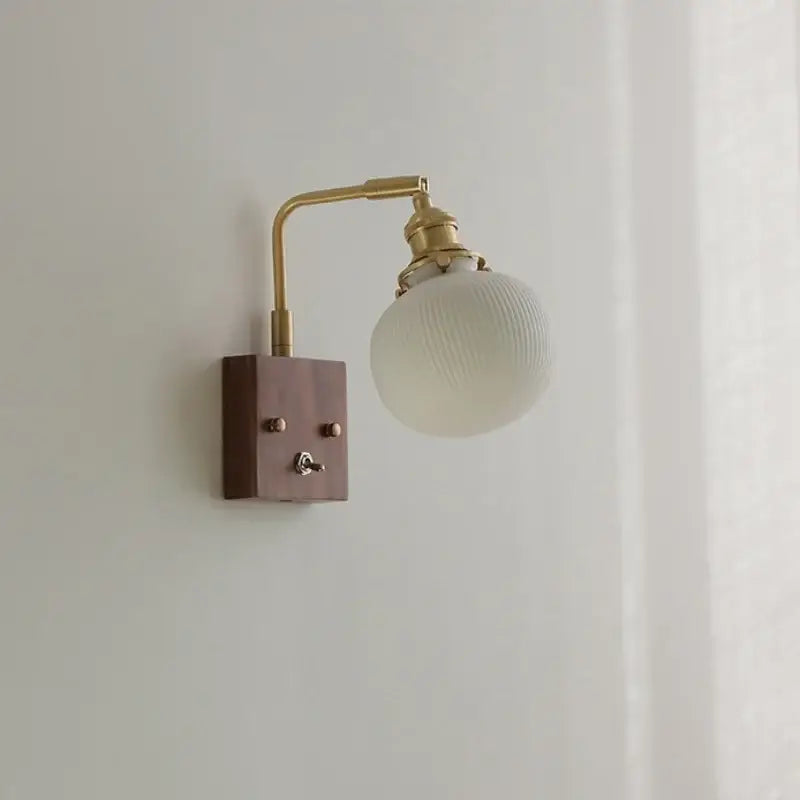 Brass and walnut ceramic led wall light bedroom sconce