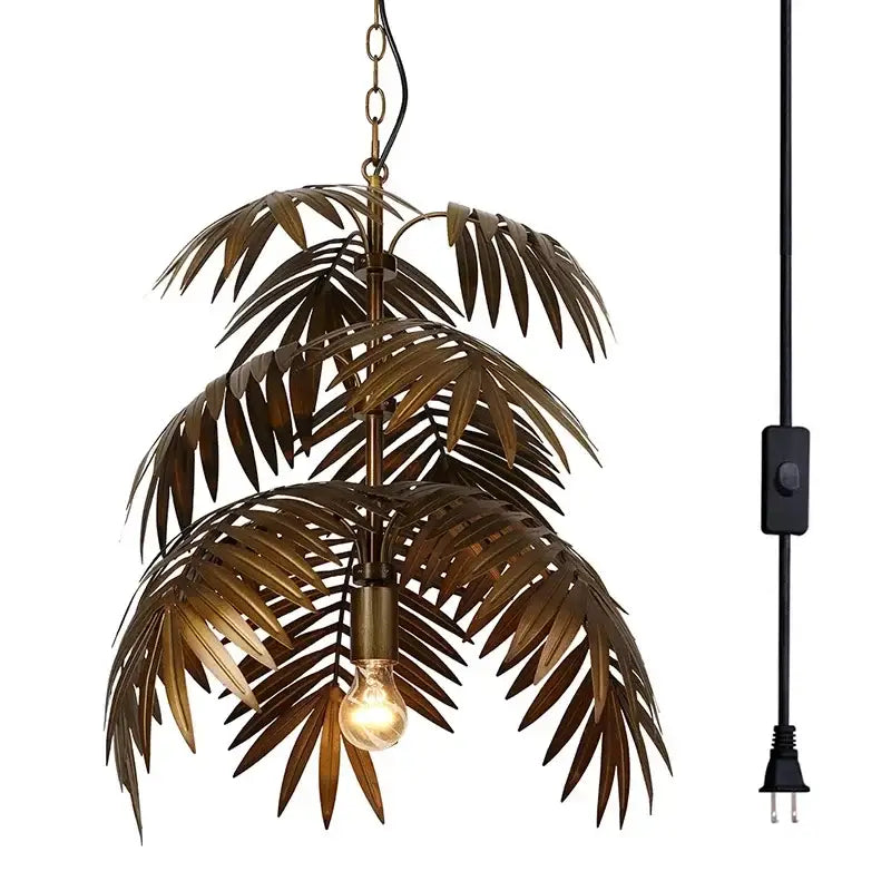 Brass boho coconut leaf chandelier dining room brass finish light