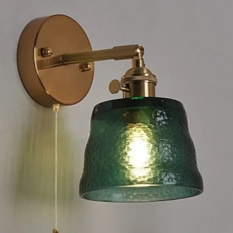 Brass clear glass led wall sconce with pull chain bedroom light
