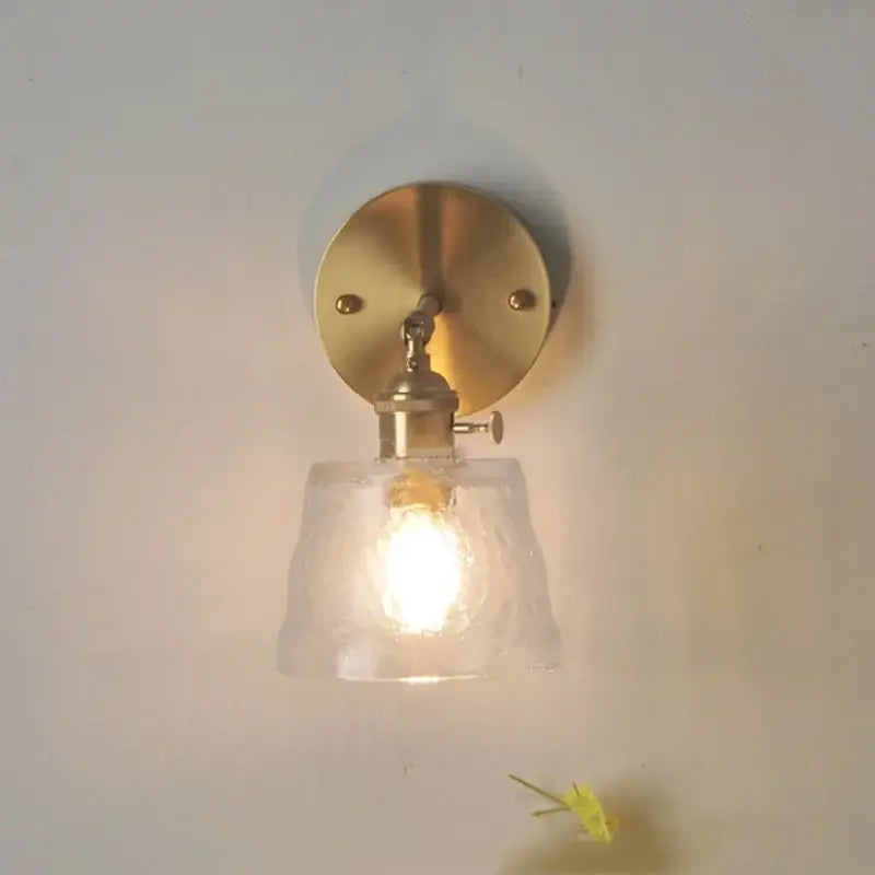 Brass clear glass led wall sconce with pull chain bedroom light
